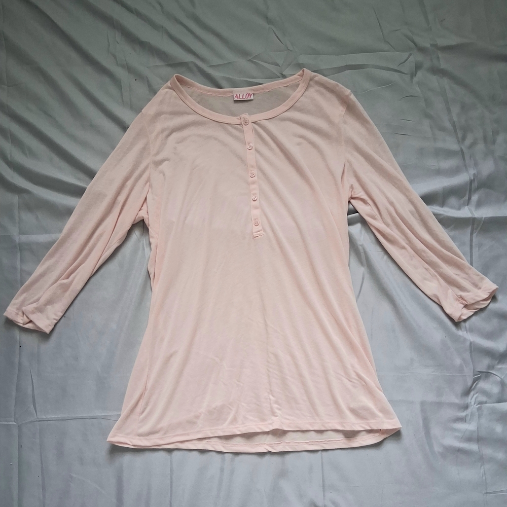 Alloy Soft Pink Henley Top | 3/4 Sleeve | Plus Size 2X